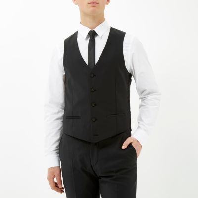 Black wool-blend waistcoat
